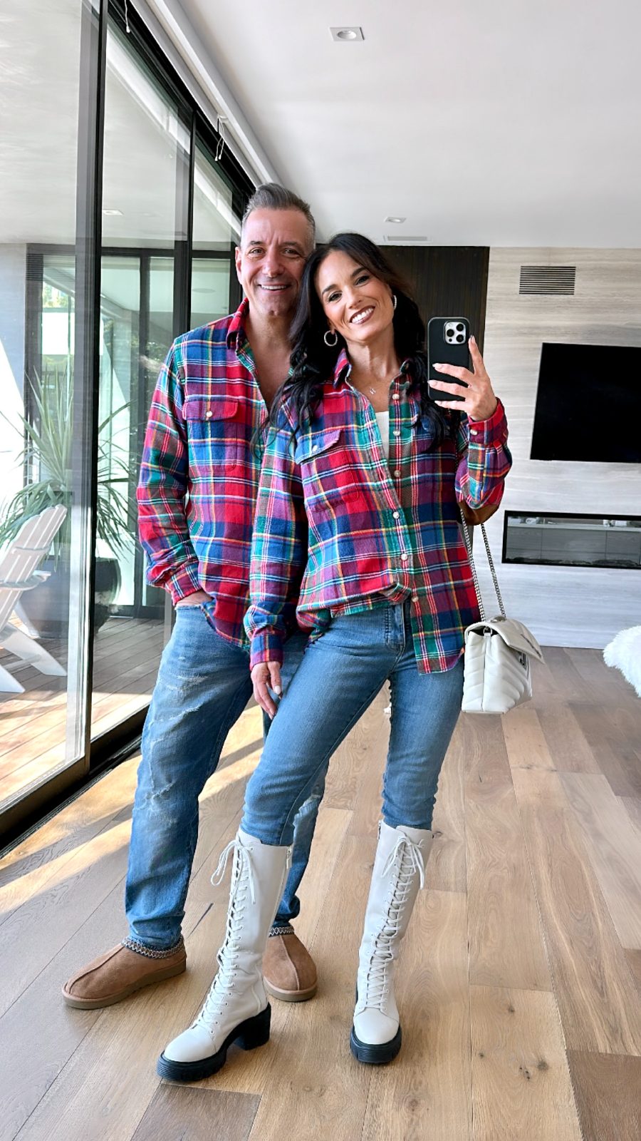 Matching flannels at home
