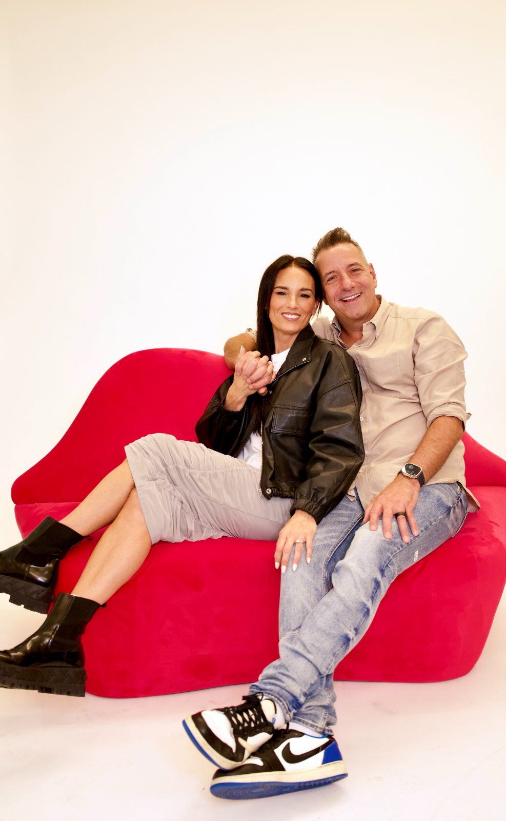On the red lips couch